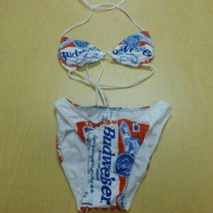 Budweiser Beer Vintage Beach Bikini Swimsuit Size 7/8